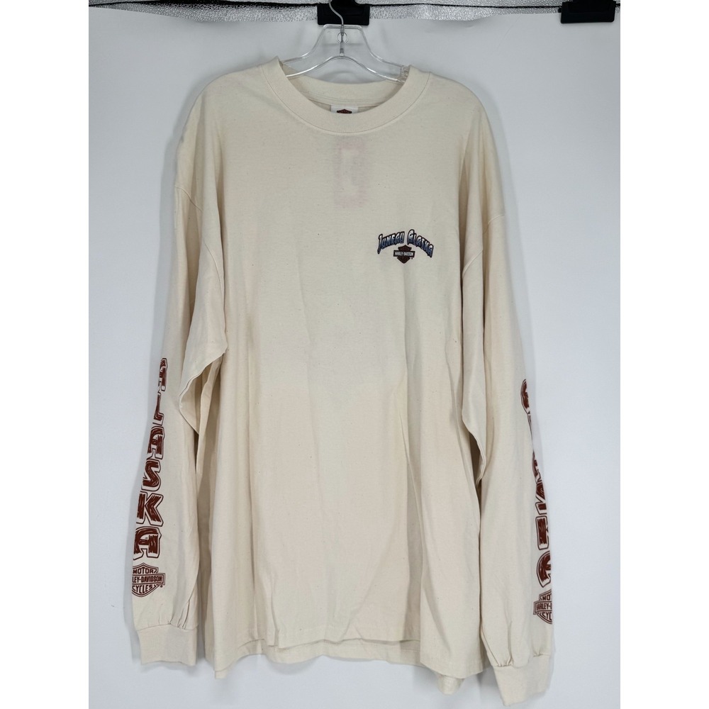 Harley Davidson Long Sleeve T Shirt Mens 2XL Cream Juneau Alaska Graphic Tee